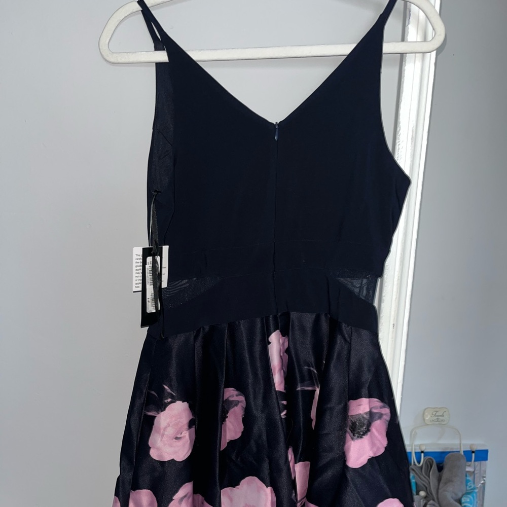 Xscape Navy Midi Flower Formal Cocktail Dress - Picture 7 of 9